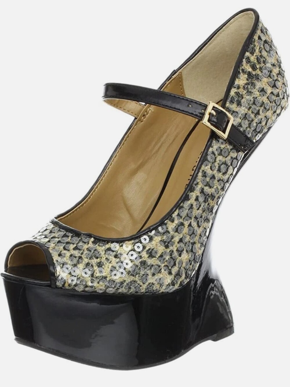 New w/Box Chinese Laundry China Doll Sequin Peep-Toe Sculpted Platform Wedges